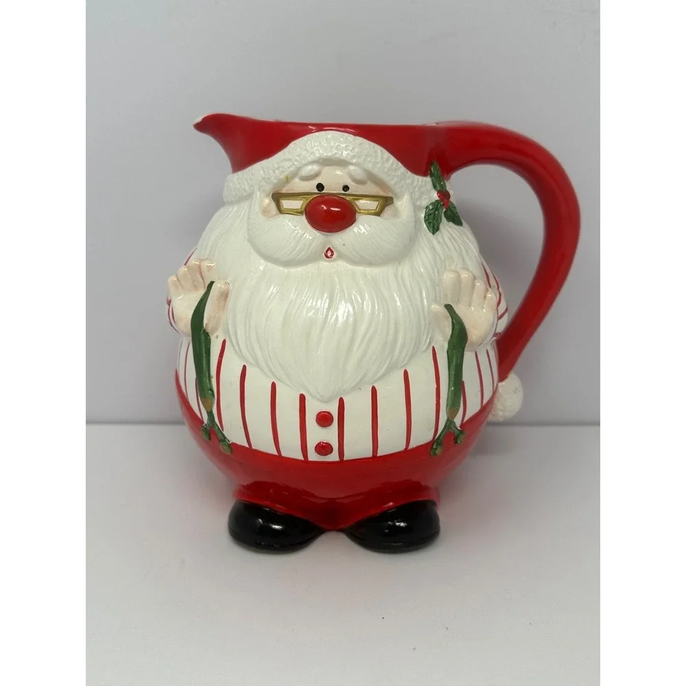 Vintage Onibus Christmas Santa Ceramic Water Jug 1.75qt Holiday Decorative A0
